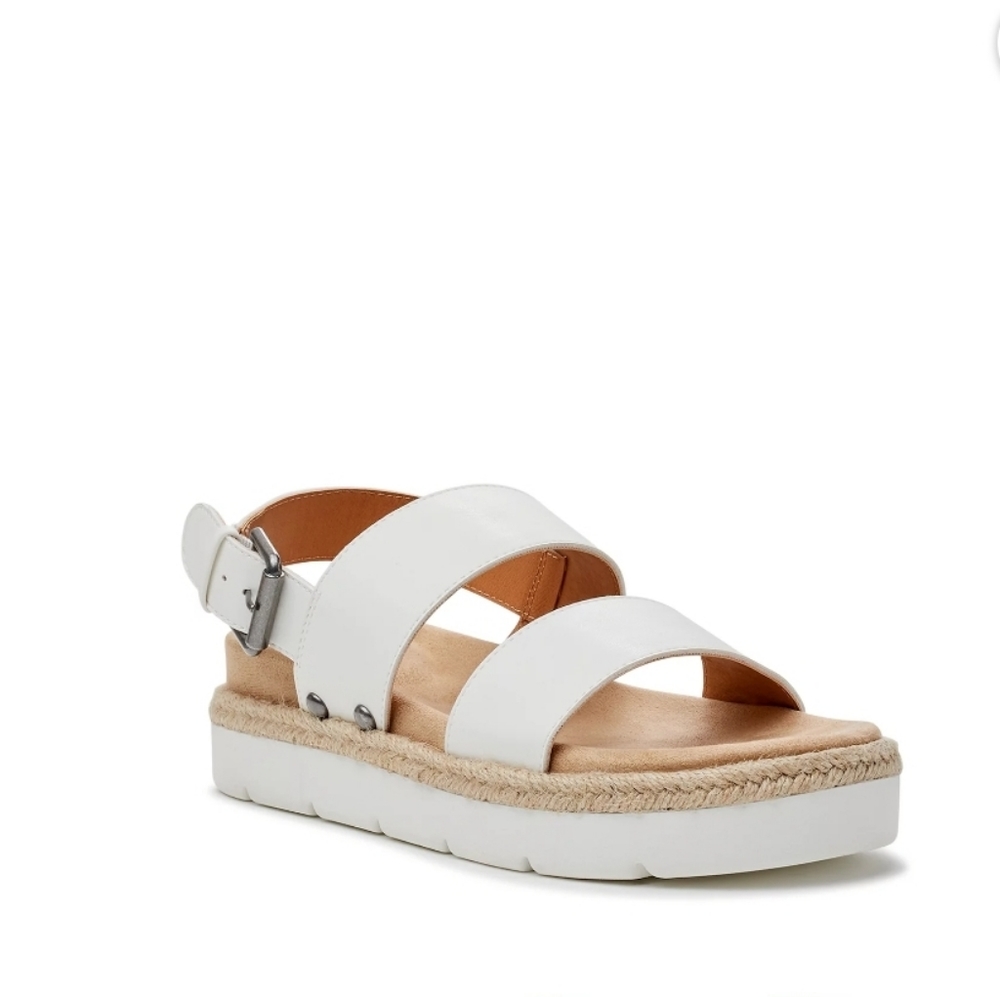 Time and Tru Comfort Flatform Memory foam footbed Sandals White 9W Wide New - Picture 2 of 7